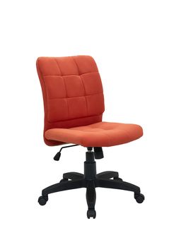 red office fabric armchair on wheels isolated on white background, side view. modern furniture, interior, home design