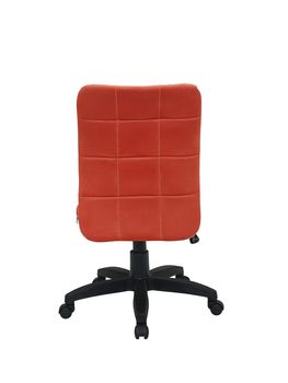 red office fabric armchair on wheels isolated on white background, back view. modern furniture, interior, home design