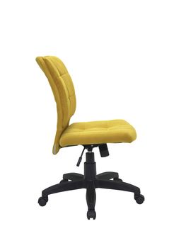yellow office fabric armchair on wheels isolated on white background, side view. modern furniture, interior, home design