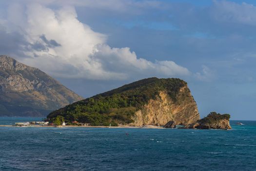 Beautiful view at Sveti Nikola island in Budva, Montenegro. High-quality photo