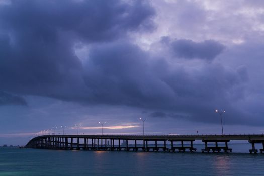 Sunrise over Queen Isabella Causeway Bridge, TX.