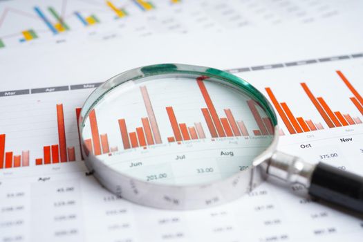 Magnifying glass on charts graphs paper. Financial development, Banking Account, Statistics, Investment Analytic research data economy.
