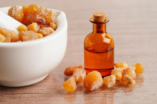 Frankincense or olibanum aromatic resin used in incense and perfumes.
