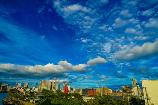 Yokohama cityscape and autumn sky. Shooting Location: Yokohama-city kanagawa prefecture
