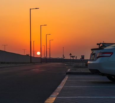 Dubai, UAE - 09.27.2022 - Dramatic sunset in the city