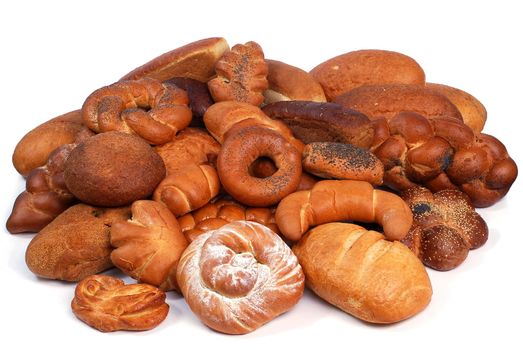 assorted breads isolated on a white background