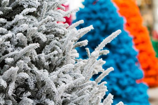Flocked Christmas Tree with multi colors.