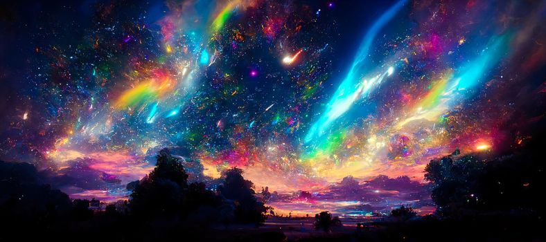 abstract background of outer space with ultra bright stars and comets on the theme of explosions and life in space.