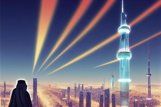 anime King Abdullah Financial District Riyadh Saudi Arabia , Anime style no watermark