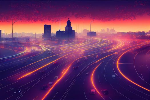 2d drawing Car traffic pollution traffic jam in the morning and evening in the capital city of Bucharest Romania , Anime style