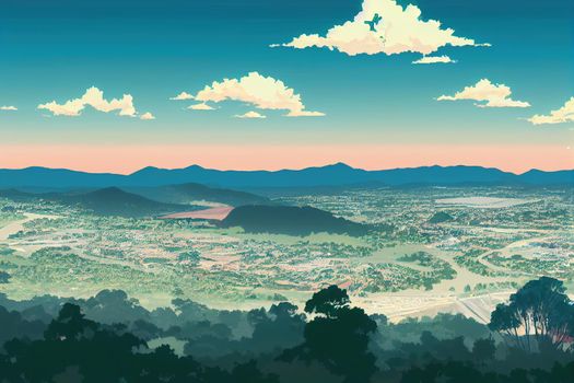 anime style, Canberra in Australia in the map , Anime style