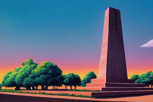 Cartoon drawing Exterior view to Monument de le independance october Lome Togo , Anime style no watermark