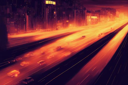 2d drawing Car traffic pollution traffic jam in the morning and evening in the capital city of Bucharest Romania , Anime style