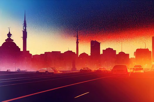 anime style, Car traffic pollution traffic jam in the morning and evening in the capital city of Bucharest Romania 2022 , Anime style no watermark