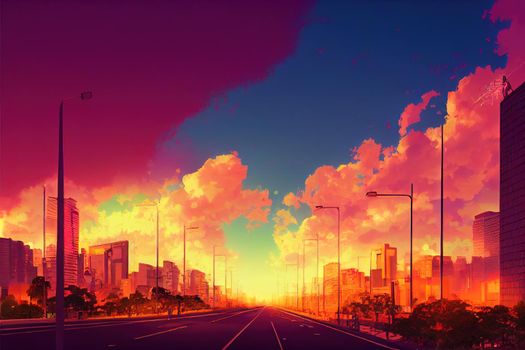 anime Paulista Avenue at twilight in Sao Paulo Brazil , Anime style