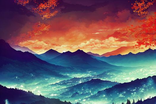 anime style, Thimphu city Capital city of Bhutan , Anime style no watermark