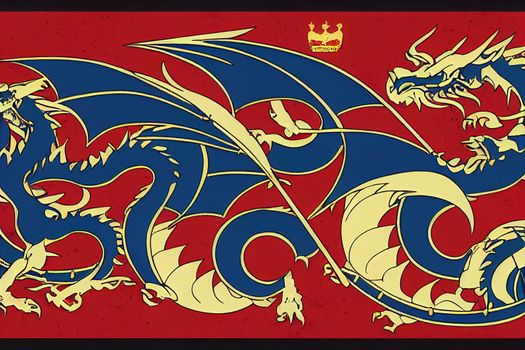 cartoon drawing London UK 2 City of London sign and emblem including dragons and shield attached to a wall , Anime style