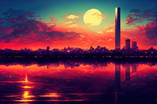 anime style, Skyline of Buenos Aires Argentina , Anime style