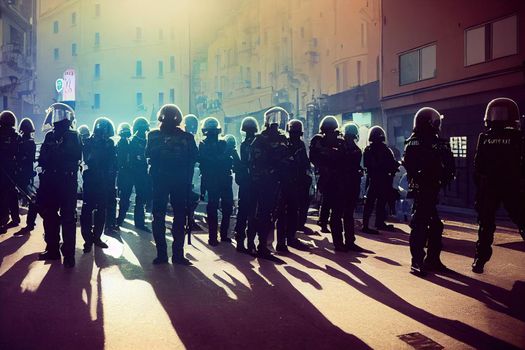 anime Ljubla Slovenia 2 Slovene Anti Riot Police on streets of Capital City During the Fourth Big Wednesday Protest Against Use of Green Pass , Anime style no watermark