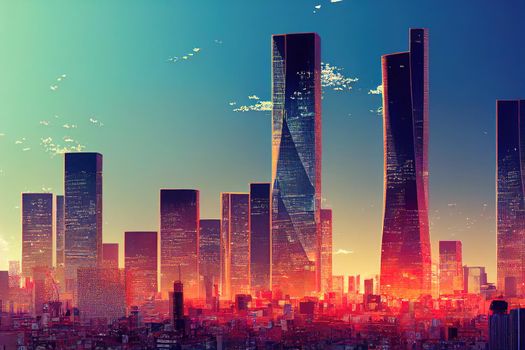 anime style, Cityscape of tall office towers in Shinjuku one of the main business district of Tokyo in Japan capital city , Anime style no watermark