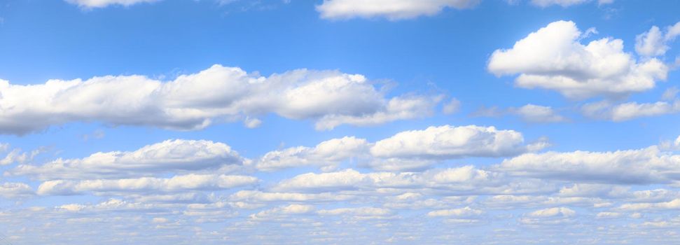 Beautiful panorama of the sky. Panorama of the sky in the clouds. Clouds float across the blue sky.
