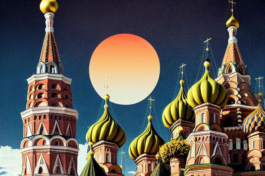 anime style, St Basils cathedral on Red Square in Moscow , Anime style no watermark