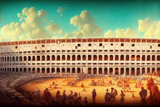 Cartoon drawing View of Rome Italy Coliseum , Anime style no watermark