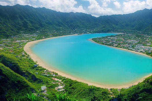 anime style, Roseau Dominica 2022 Coastline and city built on alluvial fan with steep mountains (Morne) Roseau is the capital and largest city of Commonwealth of Dominica Caribbean Island country ,
