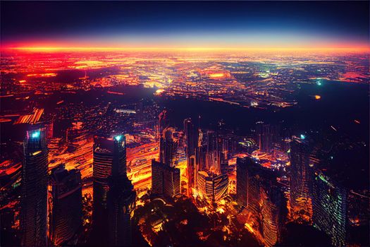 anime style, Top view of Kuala Lumper skyline at twilight , Anime style