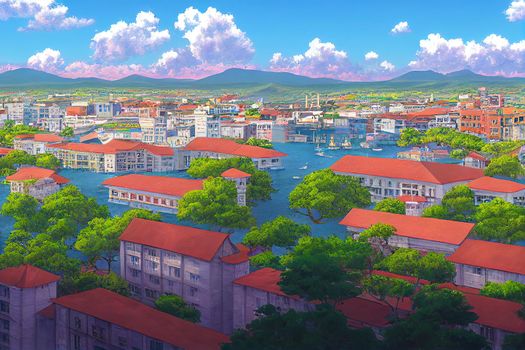 anime style, St George's Grenada August 23 2022 Commercial buildings historical landmarks and residential buildings in St George's the capital city of Grenada , Anime style