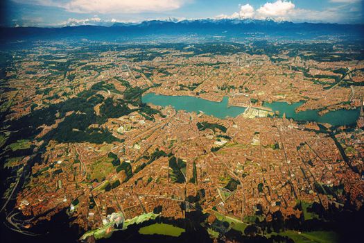 anime style, City of Bern in Switzerland from above the capital city aerial view , Anime style no watermark
