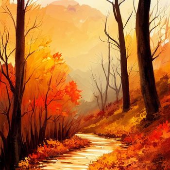 hiking in the autumn mountains, watercolor drawing. High quality illustration