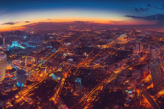 Cartoon drawing Cartoon drawing Kuala Lumpur Malaysia June Aerial view Panorama photo of the Kuala Lumpur City of Malaysia Sunrise photo , Anime style