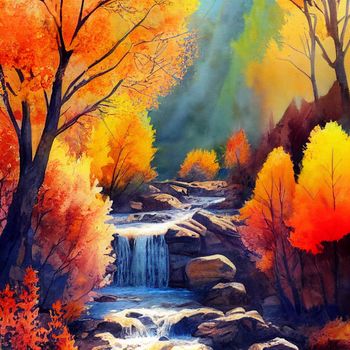 hiking in the autumn mountains, watercolor drawing. High quality illustration