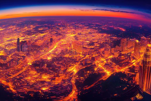 Cartoon drawing Cartoon drawing Kuala Lumpur Malaysia June Aerial view Panorama illustration of the Kuala Lumpur City of Malaysia Sunrise illustration , Anime style no watermark