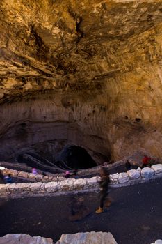 Switchback footpath winds into natural opening of Carlsbad Caverns.