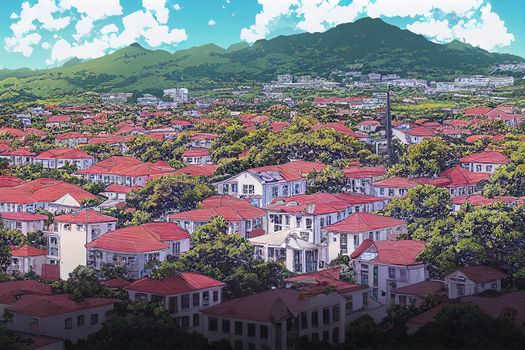 anime style, St George's Grenada August 23 2022 Commercial buildings historical landmarks and residential buildings in St George's the capital city of Grenada , Anime style