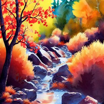 hiking in the autumn mountains, watercolor drawing. High quality illustration