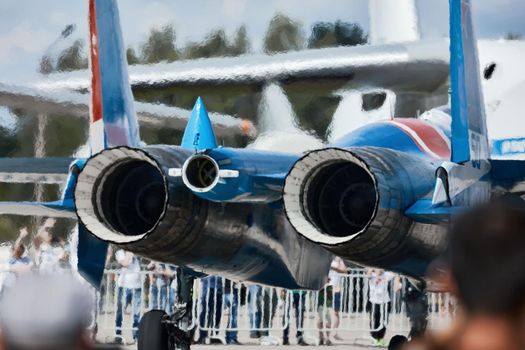 Performance of the aerobatic team Russian Knights, Russian Air Force. On planes Sukhoi Su-30S, NATO code name: Flanker-E. International Military-Technical Forum Army-2020 . 09.25.2020, Moscow, Russia.
