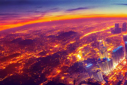 Cartoon drawing Cartoon drawing Kuala Lumpur Malaysia June Aerial view Panorama illustration of the Kuala Lumpur City of Malaysia Sunrise illustration , Anime style no watermark