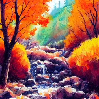 hiking in the autumn mountains, watercolor drawing. High quality illustration