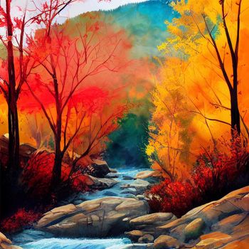 hiking in the autumn mountains, watercolor drawing. High quality illustration