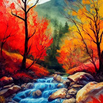 hiking in the autumn mountains, watercolor drawing. High quality illustration