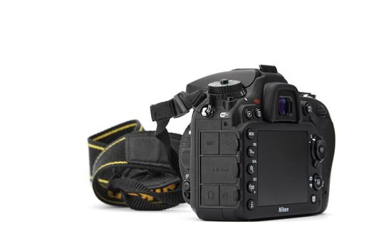 Nikon DSLR Camera Nikon D7200 isolated on white background. Detail photos of Nikon D7200 body with grip. 03.04.2021, Rostov region, Russia.