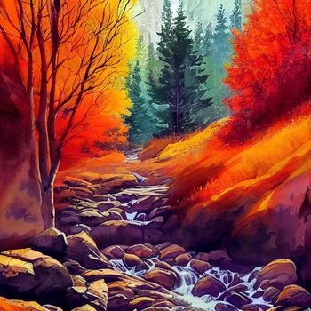 hiking in the autumn mountains, watercolor drawing. High quality illustration