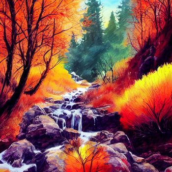 hiking in the autumn mountains, watercolor drawing. High quality illustration