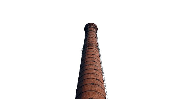 A large chimney in an old factory. smoke stack An old brick chimney on a white background.