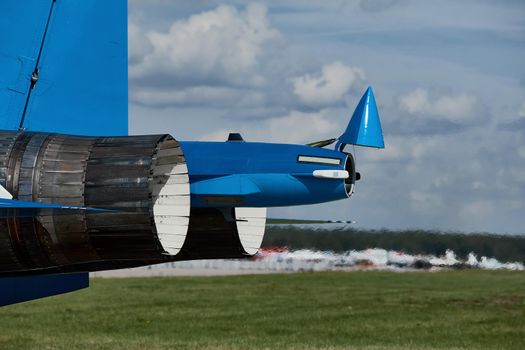 Performance of the aerobatic team Russian Knights, Russian Air Force. On planes Sukhoi Su-30S, NATO code name: Flanker-E. International Military-Technical Forum Army-2020 . 09.25.2020, Moscow, Russia.