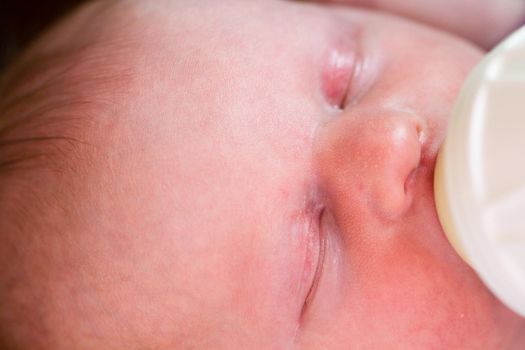 Newborn baby girl at feeding time.
