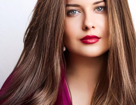 Hairstyle, beauty and hair care, beautiful woman with long natural brown hair, glamour portrait for hair salon and haircare brand